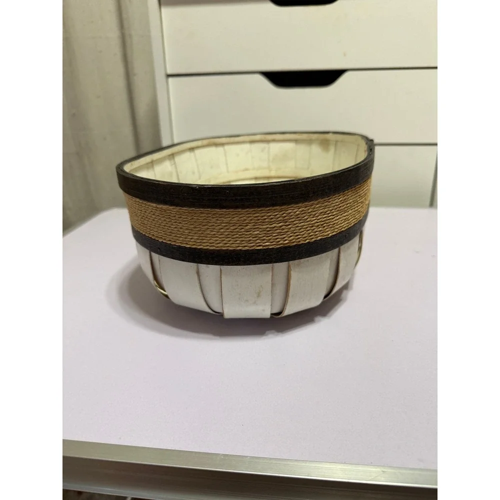 Oval Wood Rope Basket Rustic Farmhouse Whitewashed‎ Decor 12 In